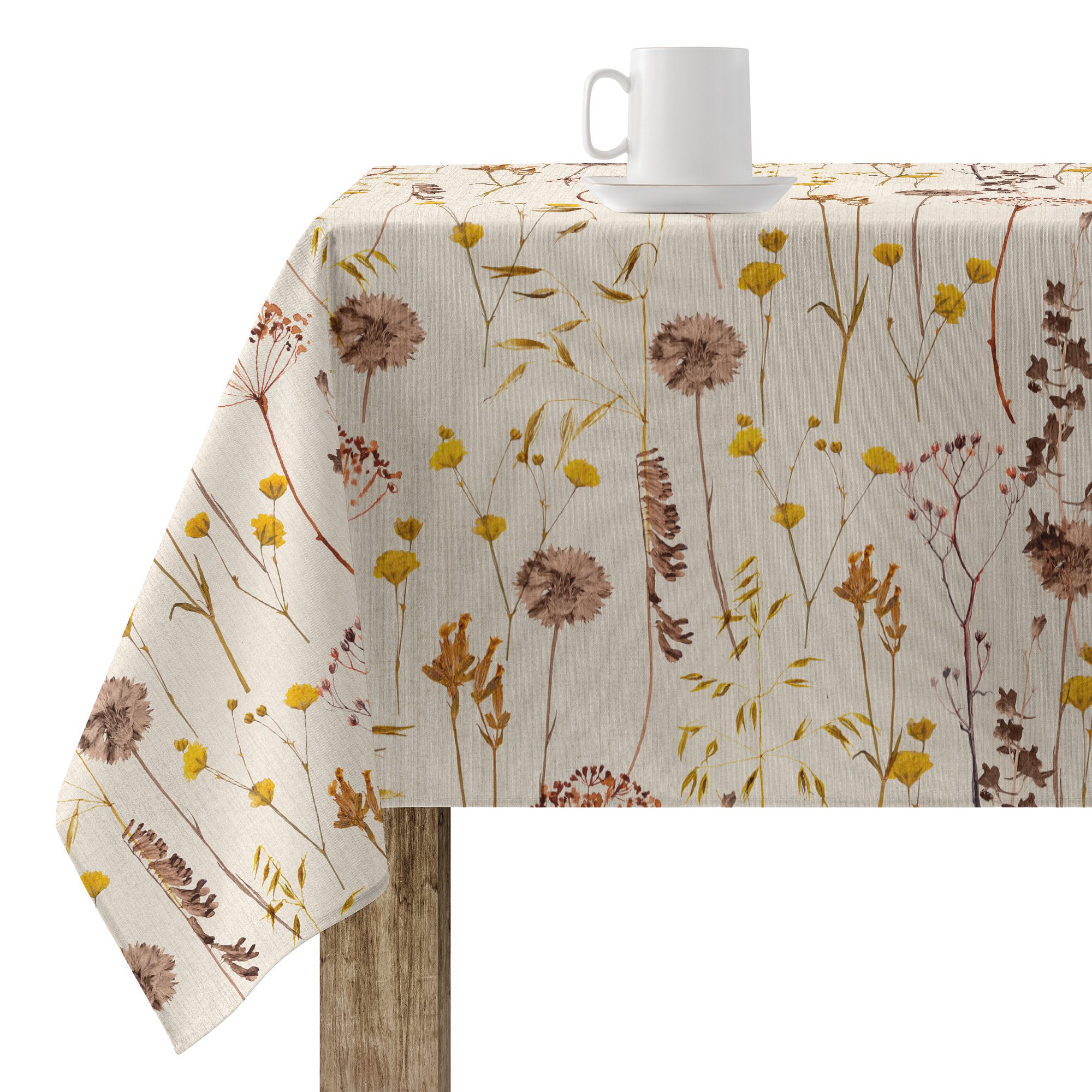 Mantel antimanchas de tela por metros impermeable teflon - Flores ramas jardín crema marrón 46031-1