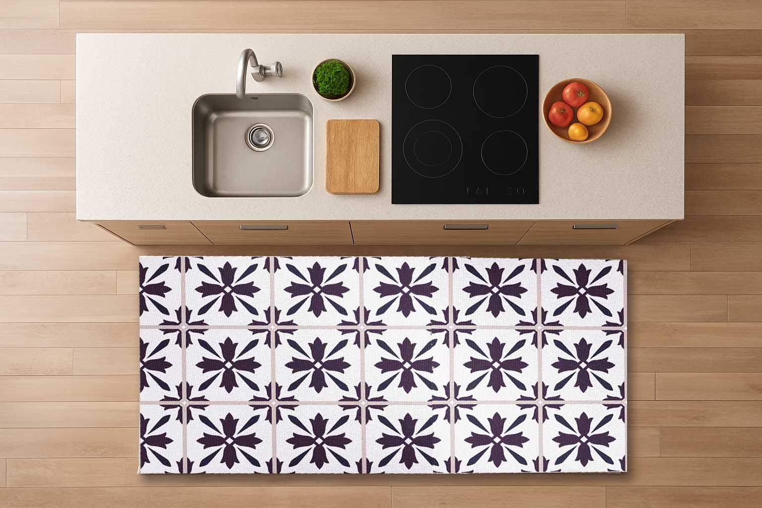 Alfombra de vinilo vinílica hidraúlica antimanchas para cocina salón por metros al corte - Baldosas marrones 7100002