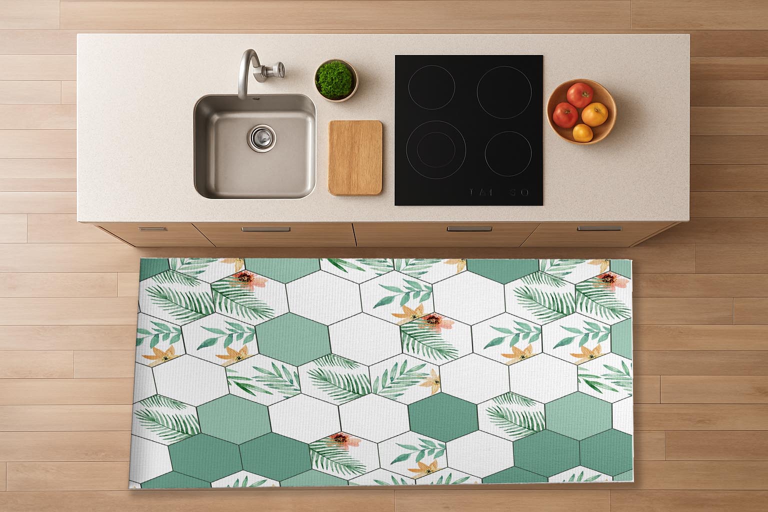 Alfombra de vinilo vinílica hidraúlica antimanchas para cocina salón por metros al corte - Ramaje Colmena 7100005