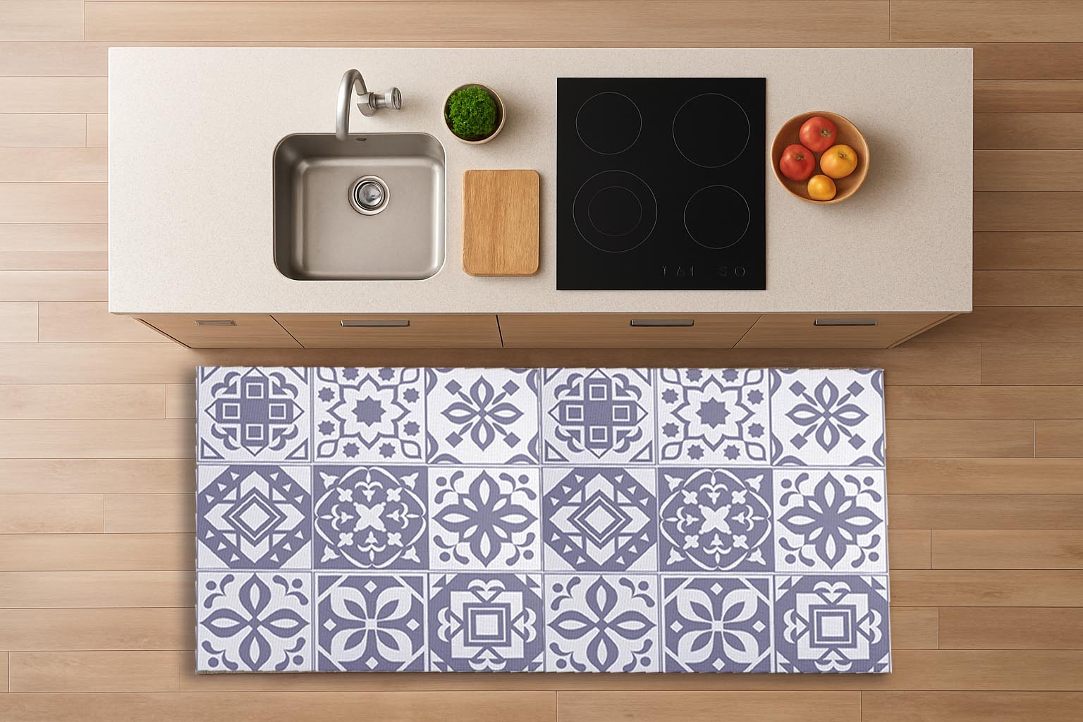 Alfombra de vinilo vinílica hidraúlica antimanchas para cocina salón por metros al corte - Baldosas grises 7100001