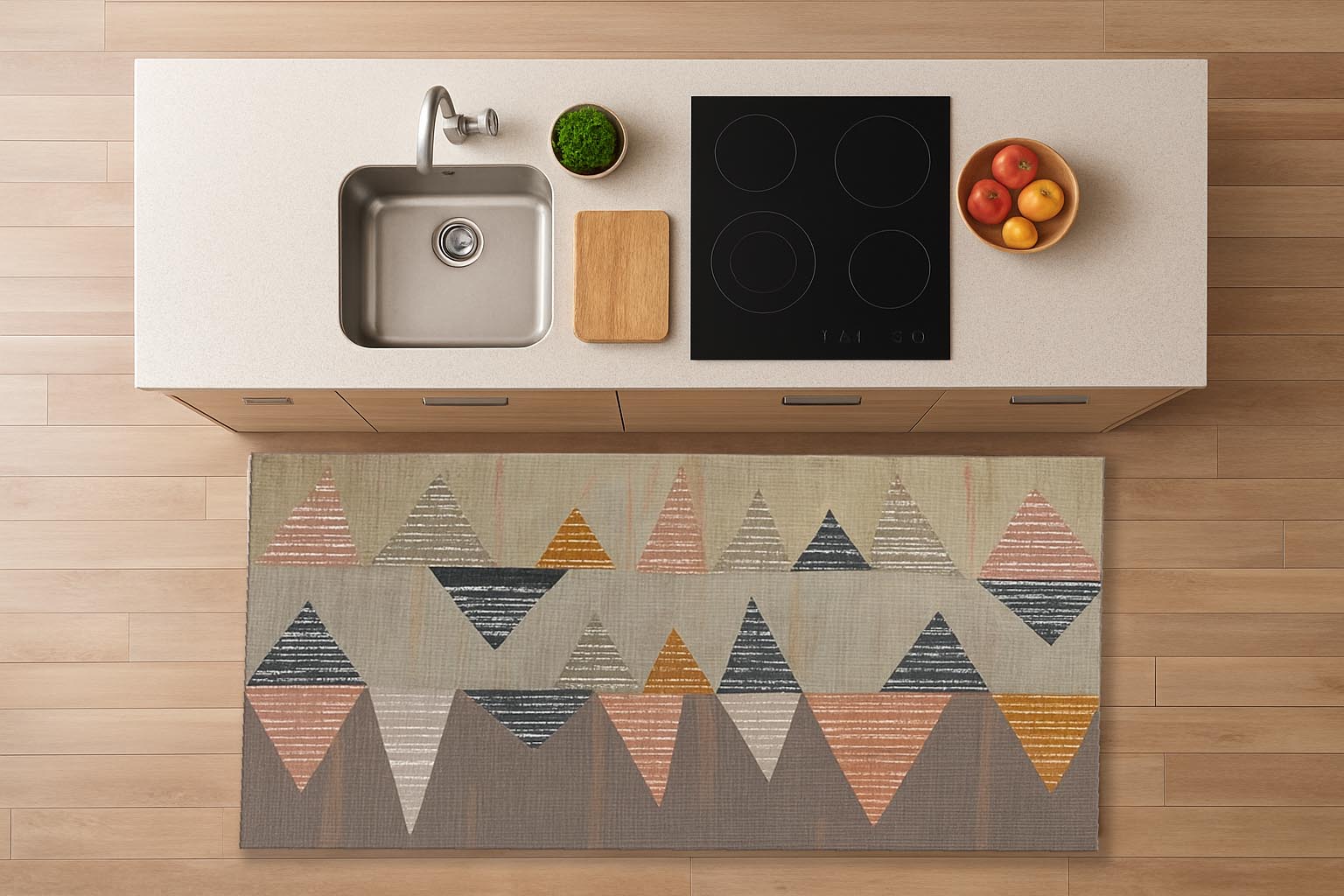 Alfombra de vinilo vinílica hidraúlica antimanchas para cocina salón por metros al corte - Moderno triángulos 7100012