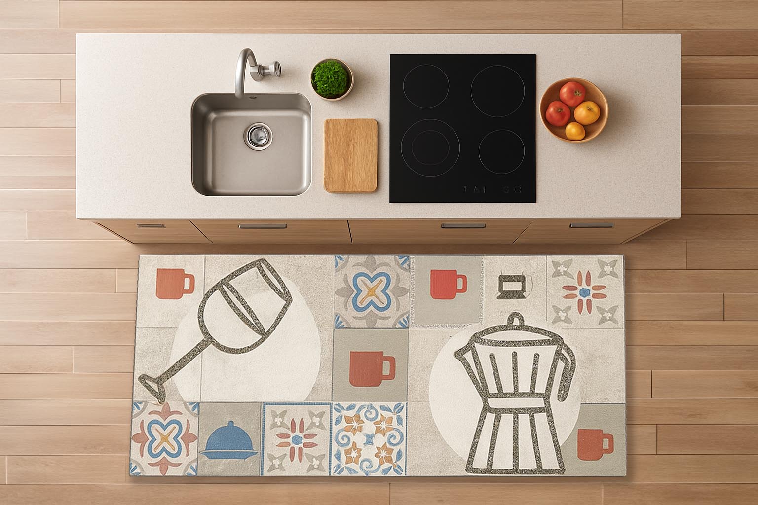 Alfombra de vinilo vinílica hidraúlica antimanchas para cocina salón por metros al corte - Cafetera cocina 7100020