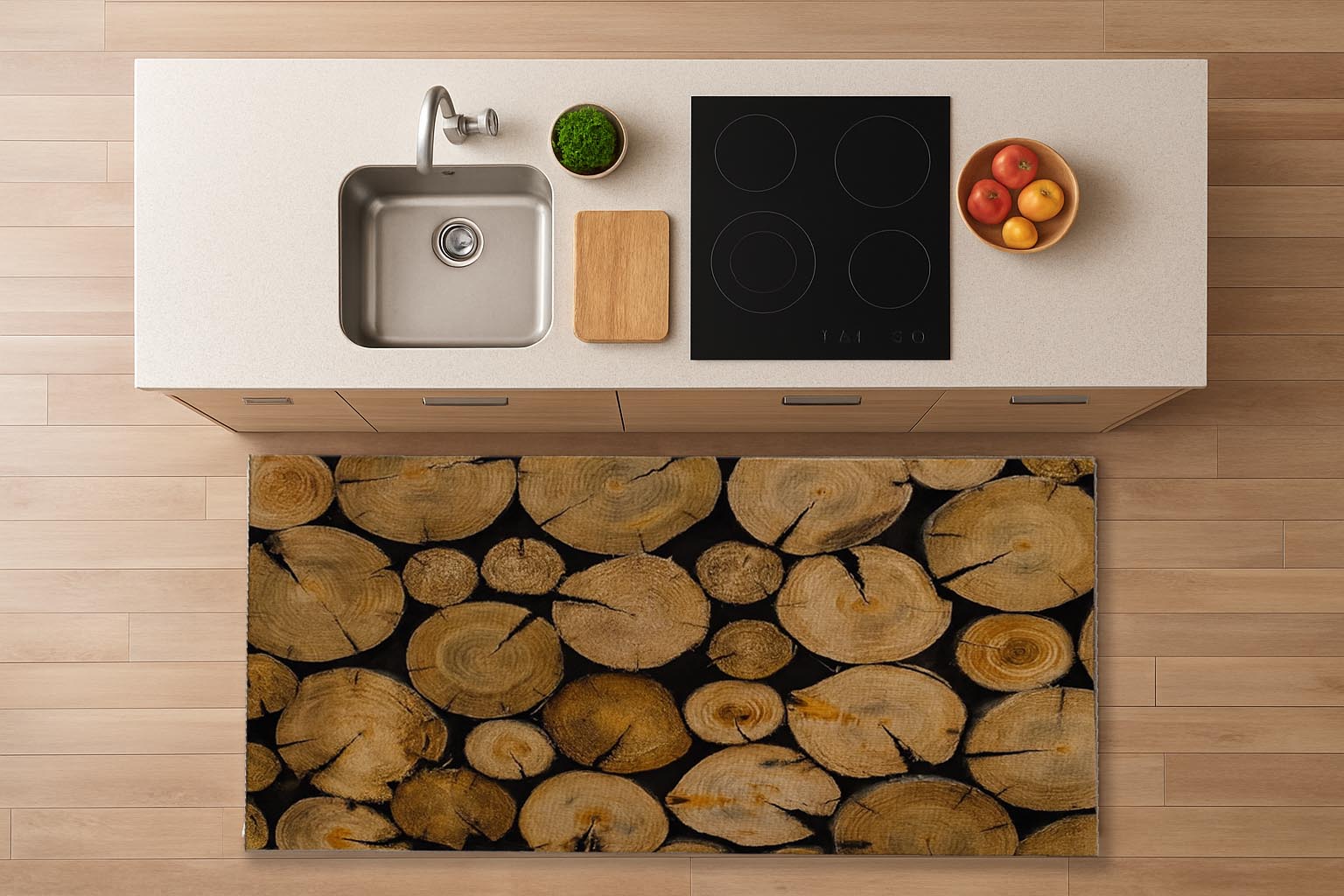 Alfombra de vinilo vinílica hidraúlica antimanchas para cocina salón por metros al corte - Troncos madera 7100024