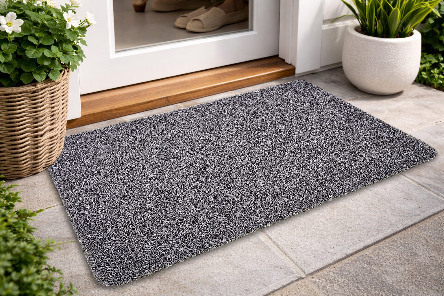 Alfombra Felpudo Entrada Rizo PVC Vinilo Rizos Coil 60x40cm Base Antideslizante - Color Gris