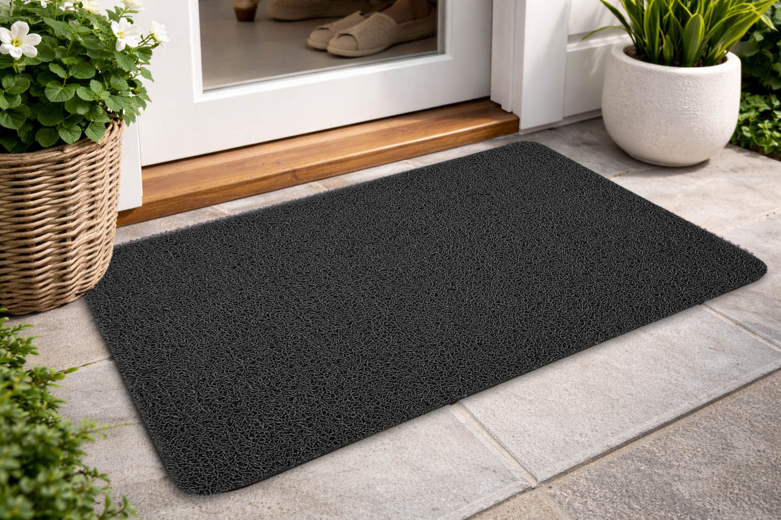 Alfombra Felpudo Entrada Rizo PVC Vinilo Rizos Coil 60x40cm Base Antideslizante - Color Negro