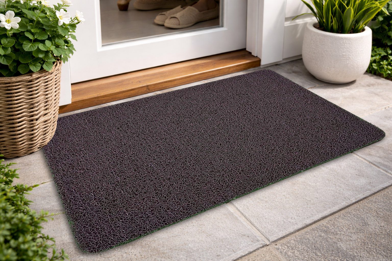 Alfombra Felpudo Entrada Rizo PVC Vinilo Rizos Coil 60x40cm Base Antideslizante - Color Marrón