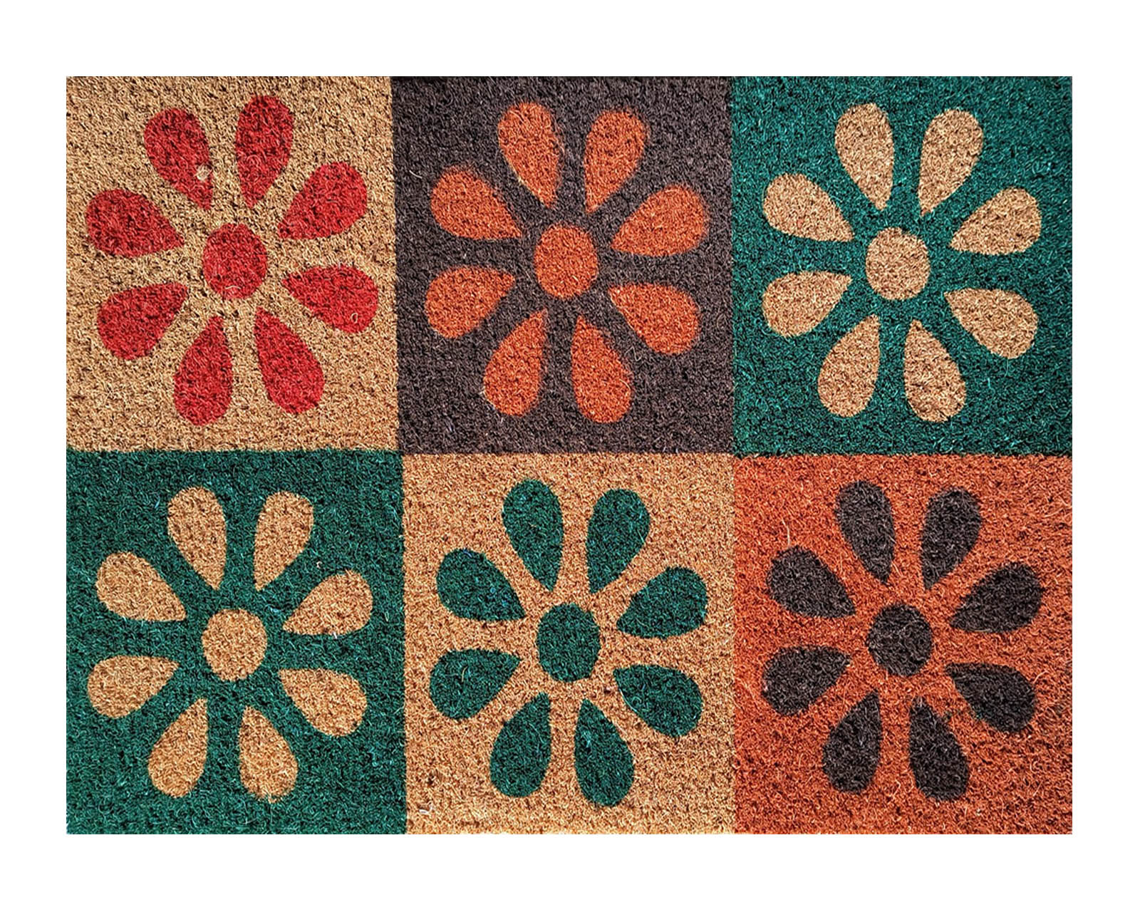 Felpudo Coco Colores Rectangular Antideslizante entrada casa piso puerta interior exterior - Flower Power