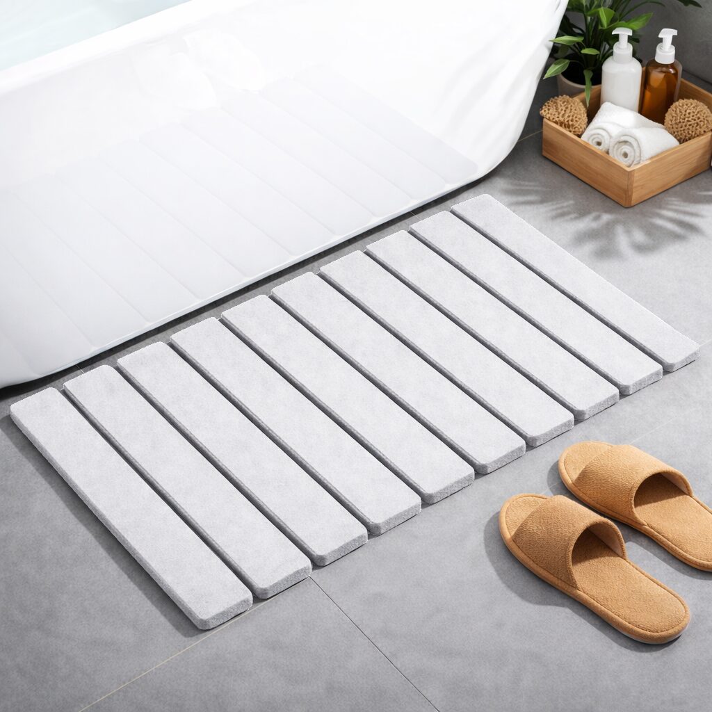 Alfombra de Baño de Piedra Diatomita. Tapete Antideslizante de Secado Rápido y Alta Absorción - Blanco