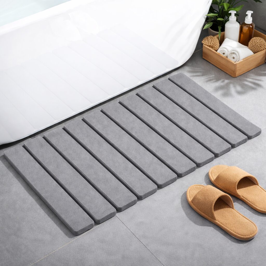Alfombra de Baño de Piedra Diatomita. Tapete Antideslizante de Secado Rápido y Alta Absorción - Gris