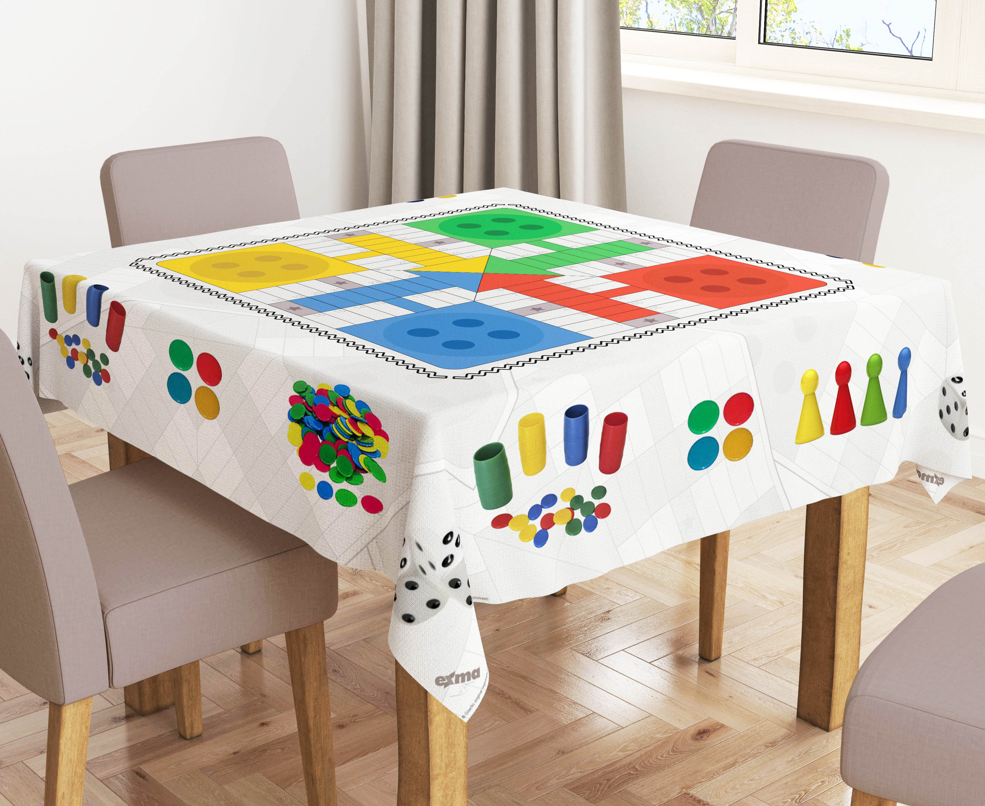 Mantel del juego de mesa del Parchís - Calidad de tela tejido antimanchas resinado - 45990-6