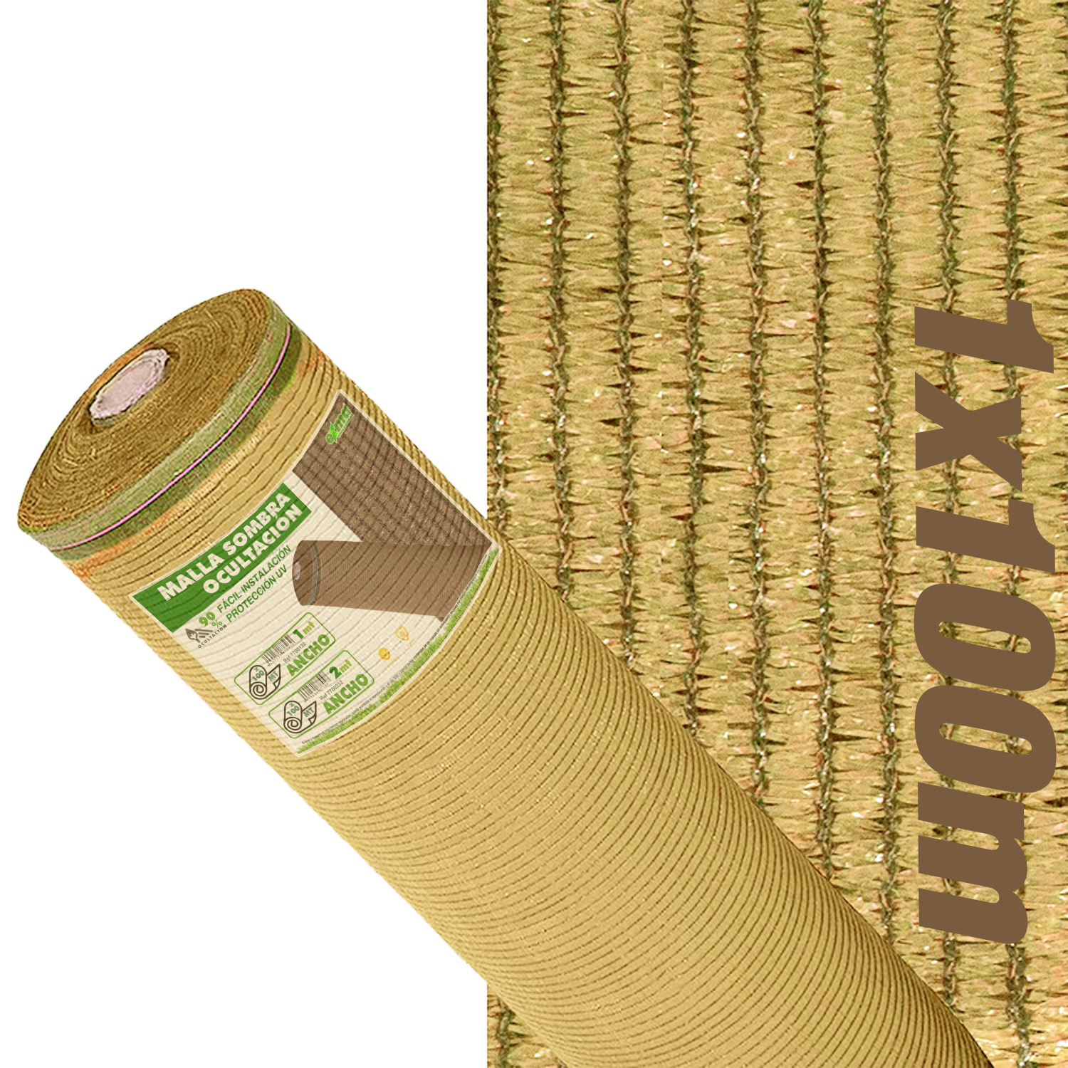 Malla Ocultación Sombreo por Rollos - Beige [Rollo de 1mt ancho x 100mt de Largo]
