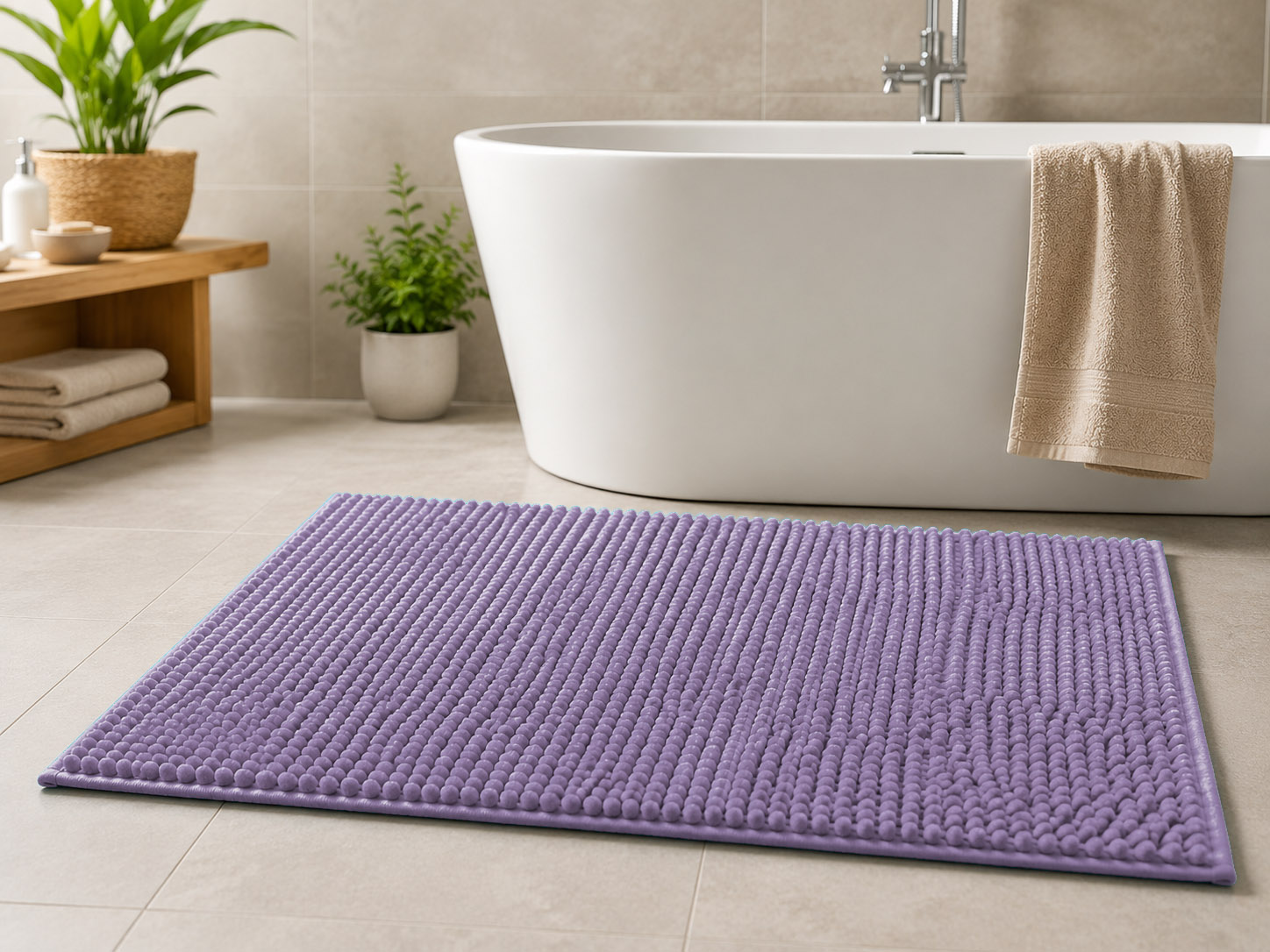 Alfombrilla Baño Antideslizante de Microfibra Chenilla Absorbente Comoda y Suave - Color Lavanda 7442000-1