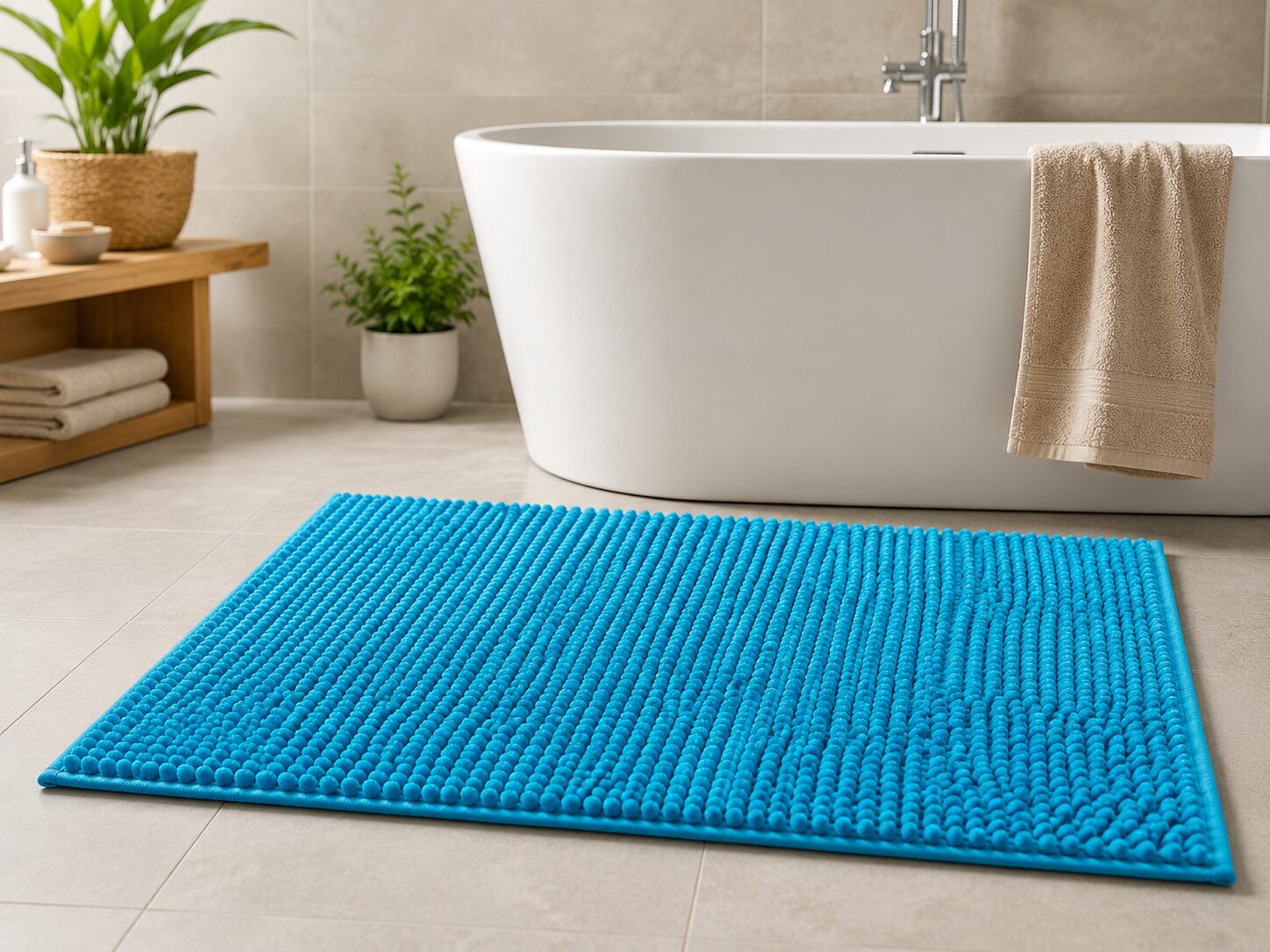Alfombrilla Baño Antideslizante de Microfibra Chenilla Absorbente Comoda y Suave - Color Azul 7442000-5