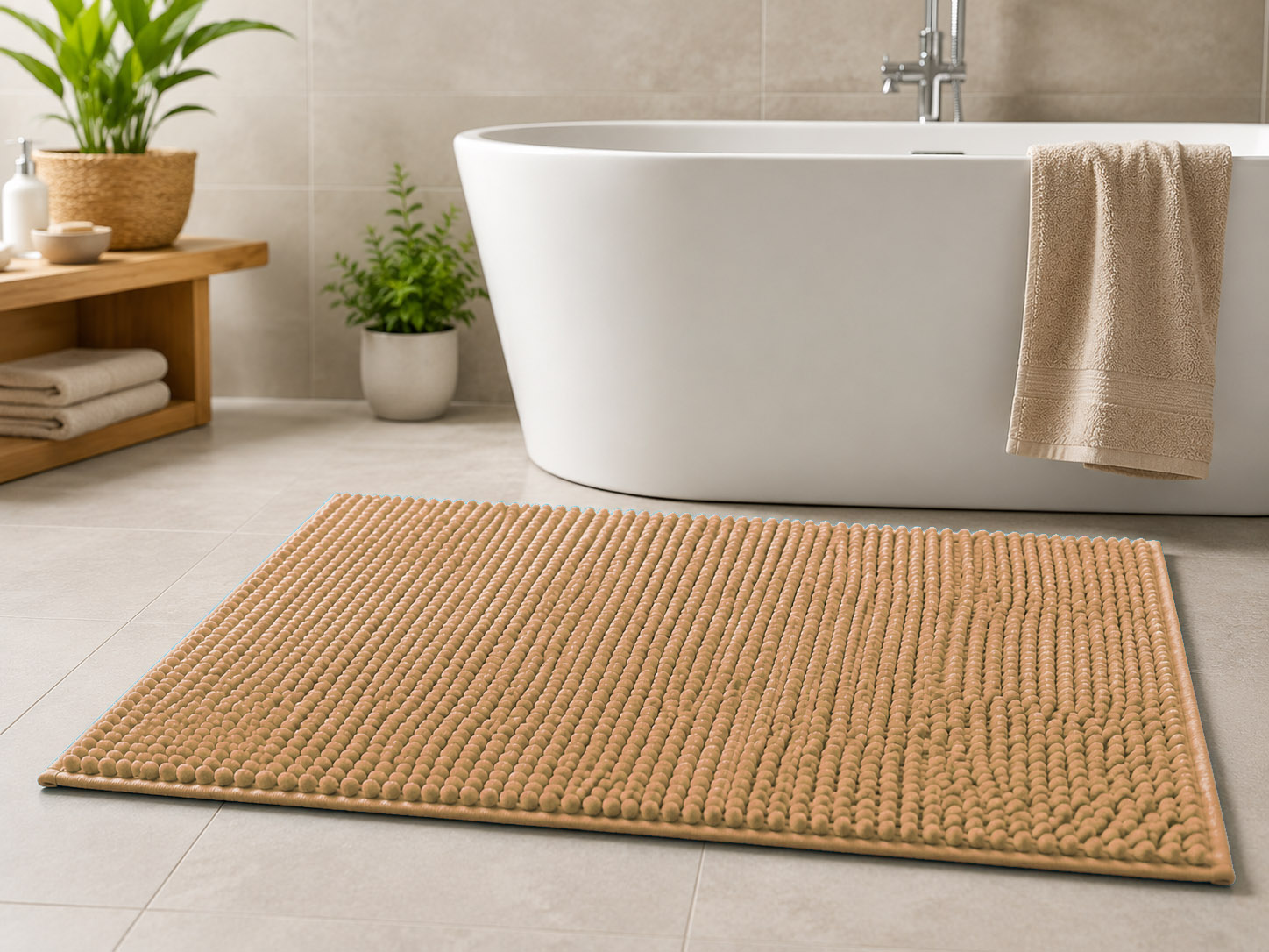 Alfombrilla Baño Antideslizante de Microfibra Chenilla Absorbente Comoda y Suave - Color Marrón 7442000-6
