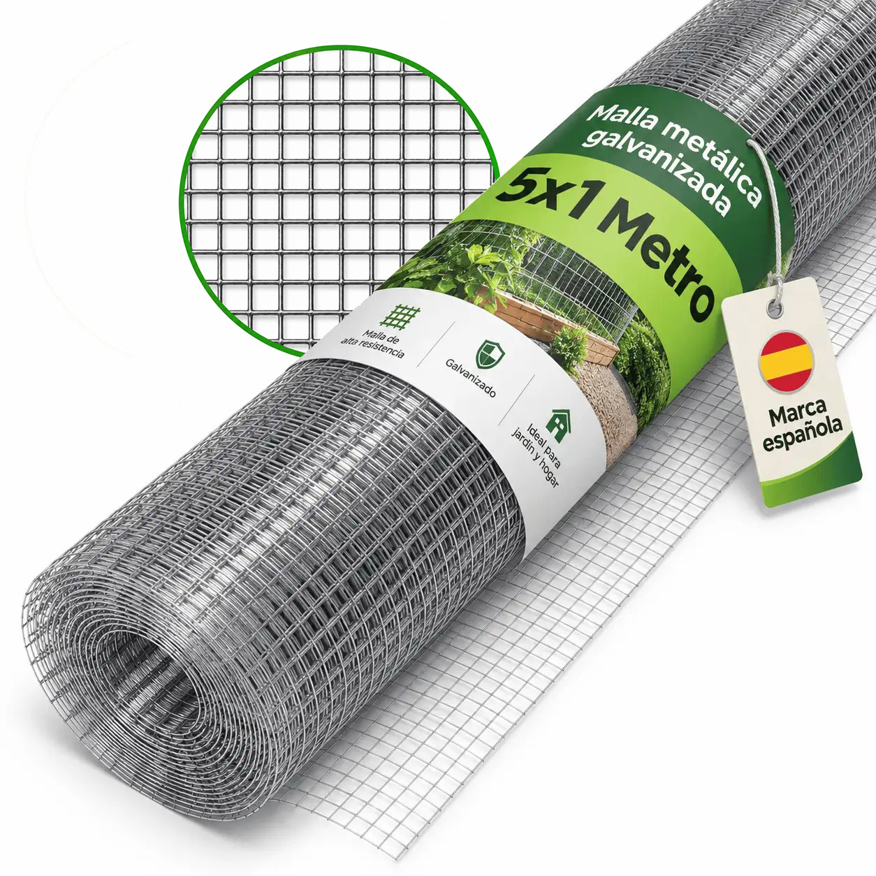 Malla metálica alambre 0.6mm electrosoldada galvanizada rejilla agujeros 6mm - Rollito 5m largo x 1mt ancho