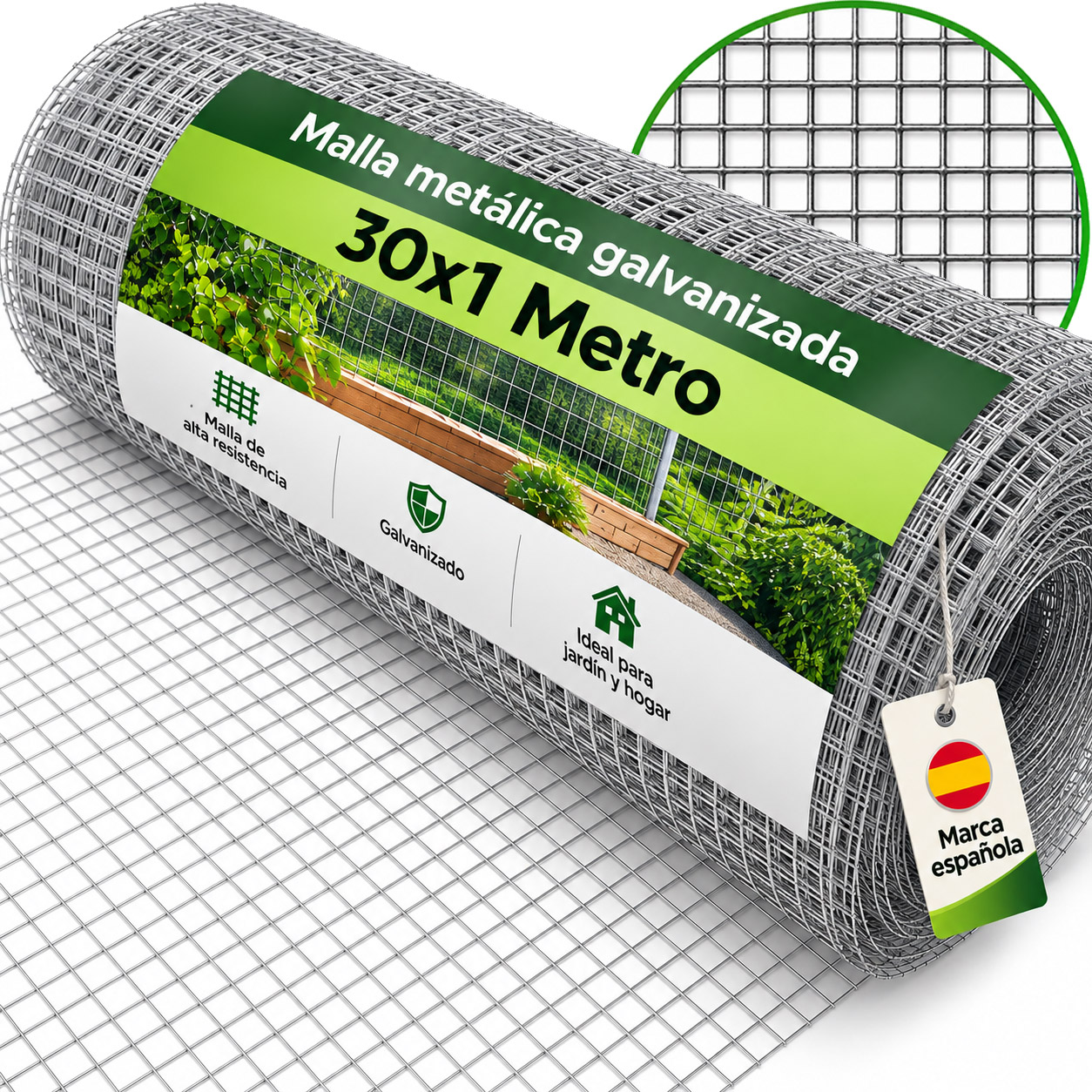 Malla metálica alambre 0.6mm electrosoldada galvanizada rejilla agujeros 6mm - Rollo 30m largo x 1mt ancho