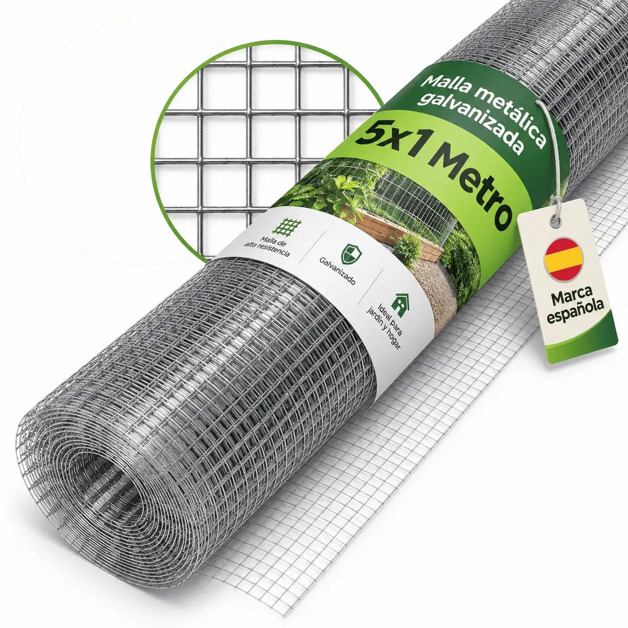 Malla metálica alambre 0.6mm electrosoldada galvanizada rejilla agujeros 13mm - Rollito 5m largo x 1mt ancho
